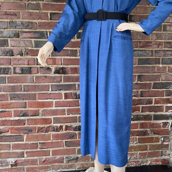 Vintage Tahari Blue Sleek Coat Dress - Picture 4 of 17